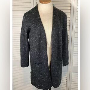 Madewell Speckled Dark Grey Wool Blend Long Open Cardigan Sweater
